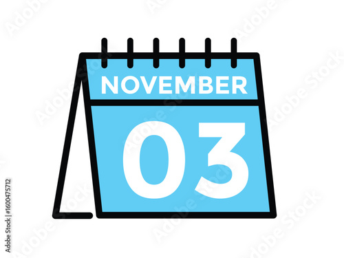 3 November, calendar date icon. 3 November Calendar Date for Deadlines or Appointment. Day, month. vector illustration.

