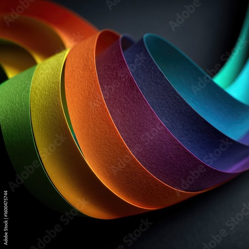 Abstract rainbow ribbons swirling on a dark background