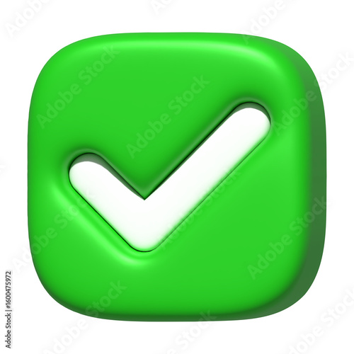 3D Green Check Mark Icon Isolated on Transparent Background. Approval Symbol for UI and Graphic Design. Illustration