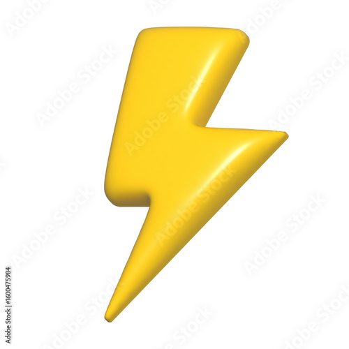3D Lightning Bolt Icon. Thunder Flash Symbol Isolated on Transparent Background. Illustration