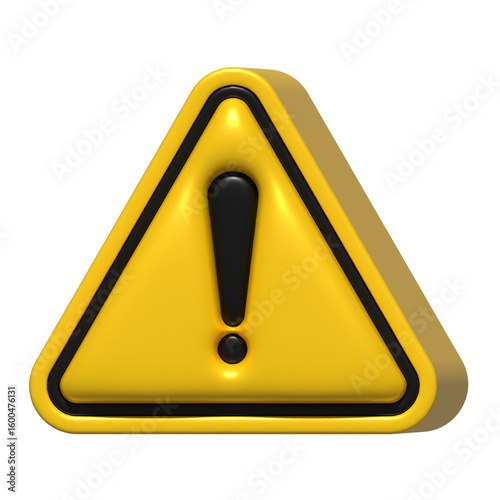 3D Yellow Triangle Warning Sign Isolated on Transparent Background. Safety Symbol. Illustration