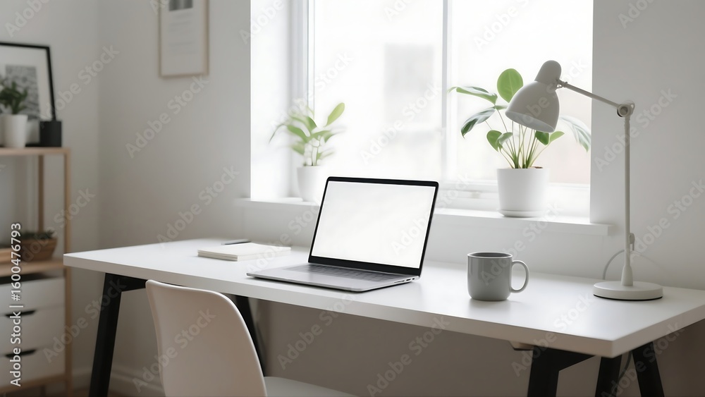 Obraz premium Modern home office workspace with minimalist desk