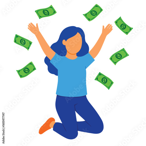 Vector of a woman with a lot of money