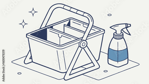 Vector illustration of a cleaning caddy with spray bottle for home cleaning and maintenance services