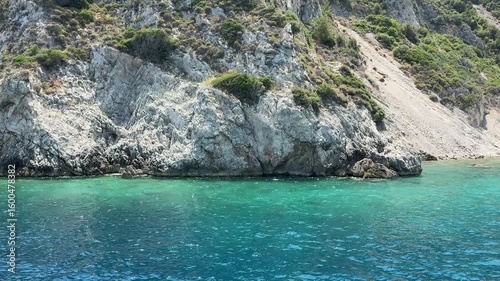 Turquoise sea tropical island view. Island coast and clean turquoise sea in Turkey