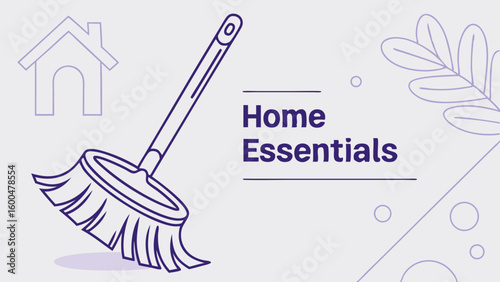 Vector illustration of home essentials featuring a broom and house for household cleaning and organization
