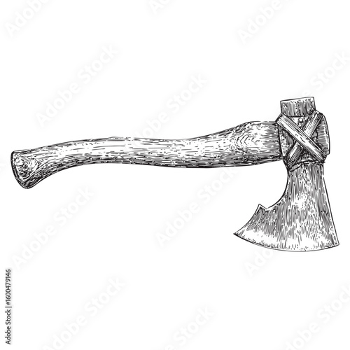 Handmade axe with a wooden handle for outdoor activities and crafts