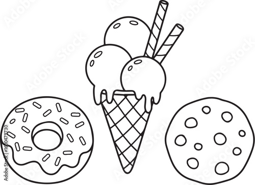 Sweet Treats Outline: Ice Cream, Donut