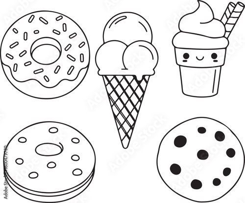 Sweet Treats Outline: Ice Cream, Donut