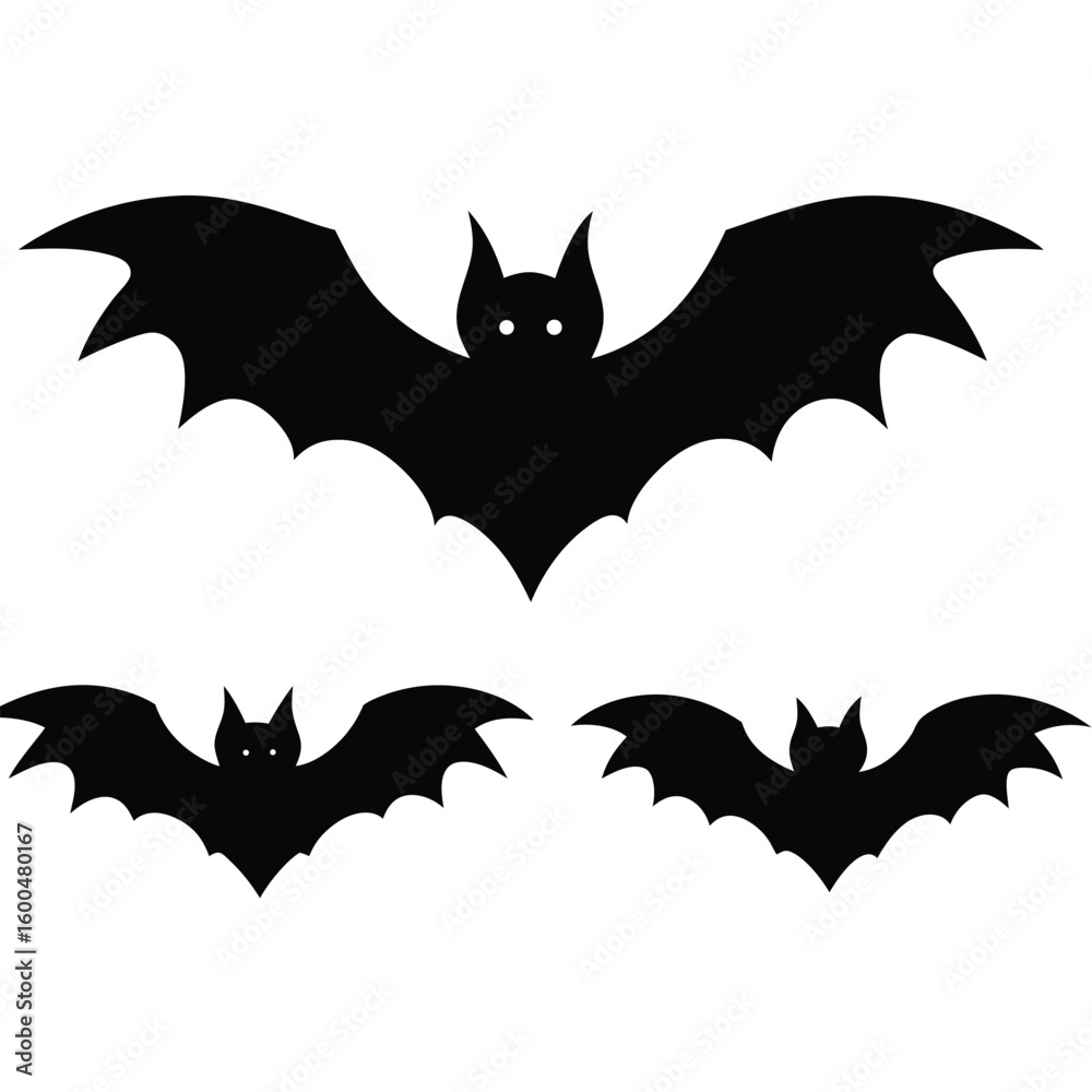 Naklejka premium Three Black Bat Silhouettes Against a White Background