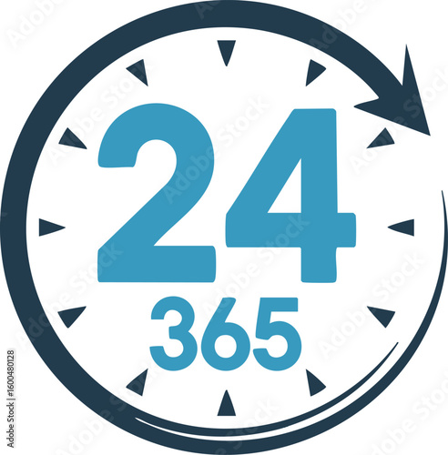 24 365 Service Icon Around The Clock Nonstop Availability Reliable Support Fast Assistance Continuous Help Customer Care Vector

