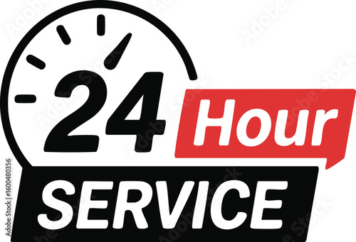 24 Hour Service Icon With Clock Symbol Fast Assistance Reliable Support Nonstop Availability Emergency Help Customer Care Vector

