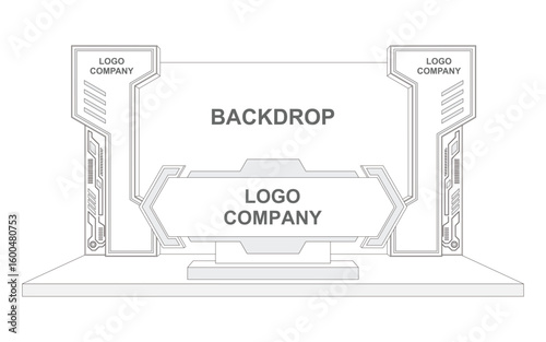 3d backdrop photo wall of fame digital futuristic decor design syle with blank space logo company for preview event exhibition. Vector editable sketch outline drawing coloring.