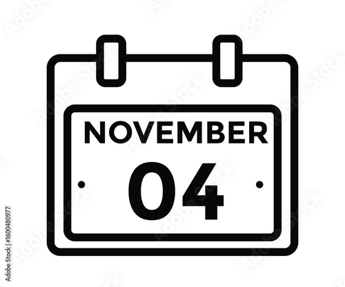 
4 November, calendar date icon. 4 November Calendar Date for Deadlines or Appointment. Day, month. vector illustration.
