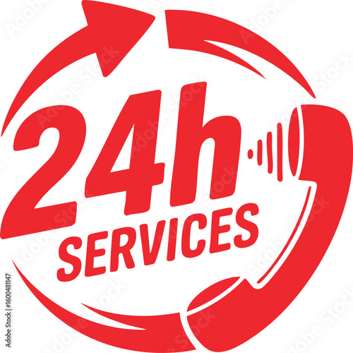 24 Hour Service Icon With Telephone Symbol Customer Support Hotline Emergency Assistance Around Clock Help Fast Response Vector

