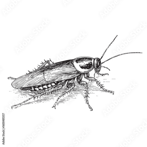 Detailed depiction of a cockroach showcasing its anatomy and structure