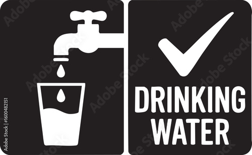 Drinking Water Symbol With Tap And Glass Safe Hydration Icon Clean Refreshing Potable Supply Pure H2o Sign Healthy Life Vector

