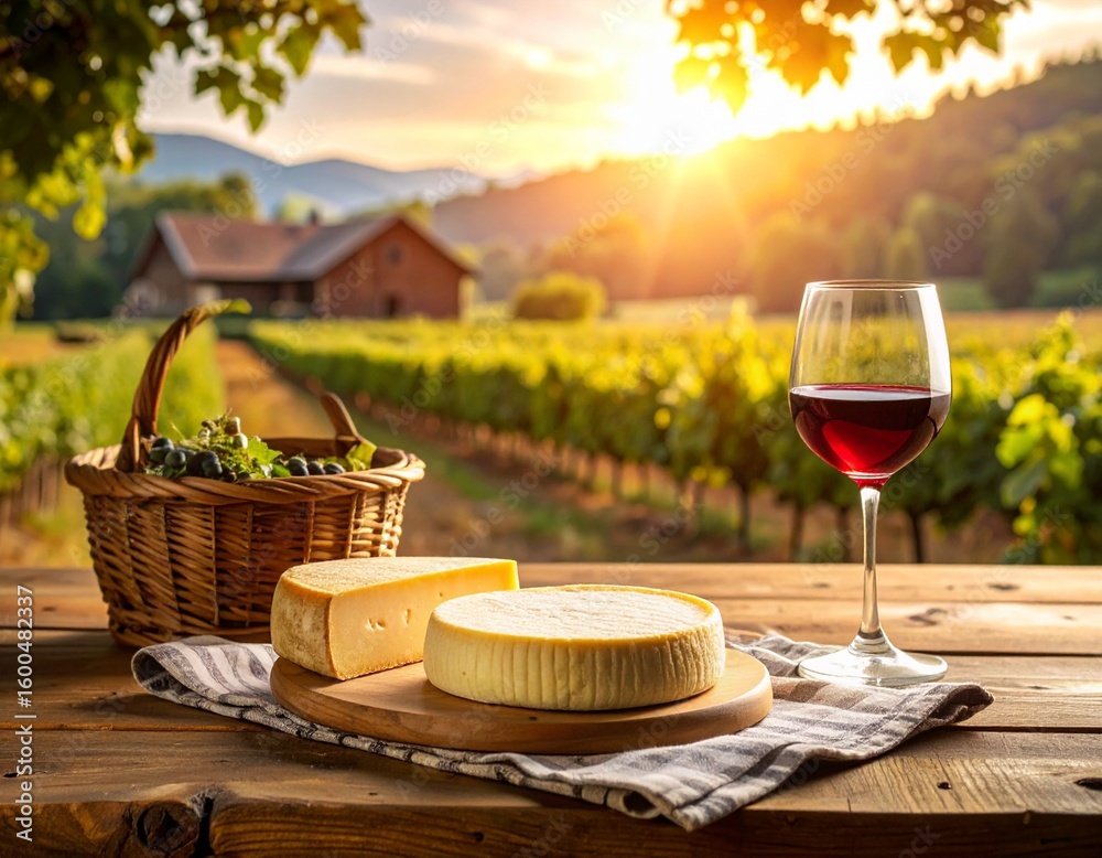 Fototapeta premium Rustic Argentine Cheese and Wine Scene