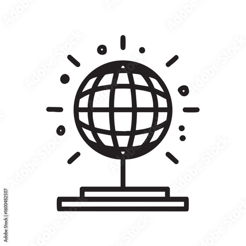 Globe with rays of light on a stand for education and travel design