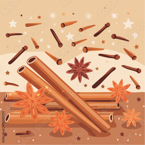 Abstract wallpaper illustration of Christmas spices