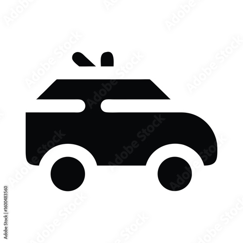 Simple black and white police car icon illustration graphic