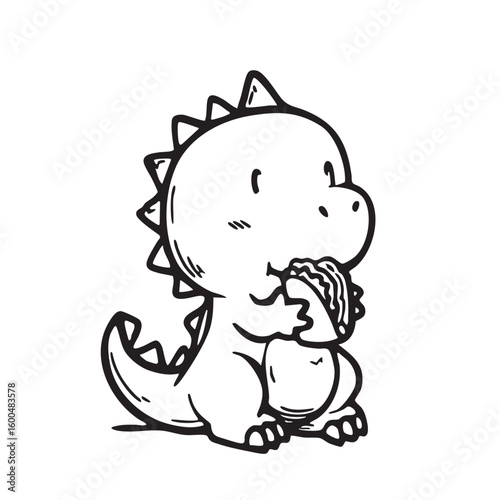 Cute dinosaur enjoying a delicious taco in a playful setting