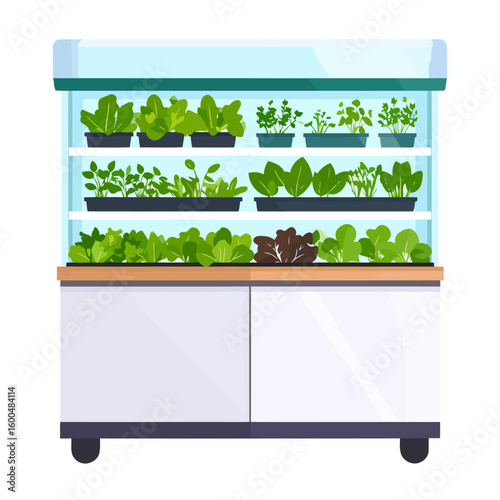 Modern Indoor Vertical Farm Unit with Lush Green Plants