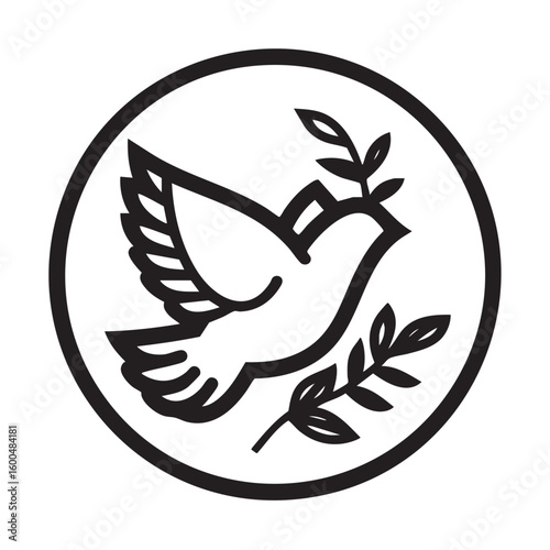 Peaceful dove carrying olive branch for harmony and hope
