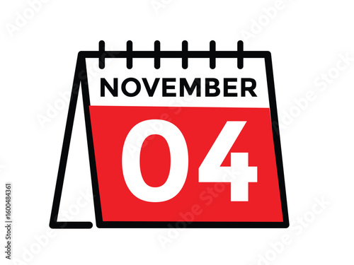 
4 November, calendar date icon. 4 November Calendar Date for Deadlines or Appointment. Day, month. vector illustration.
