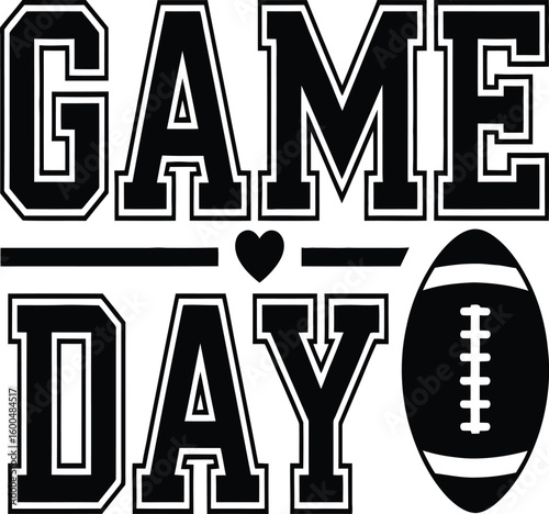 Game day football heart graphic text