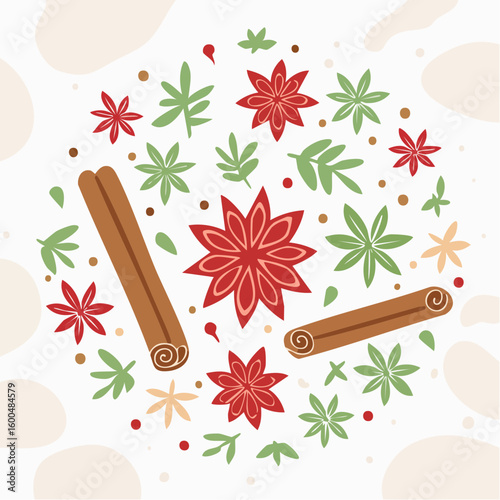 Abstract wallpaper illustration of Christmas spices