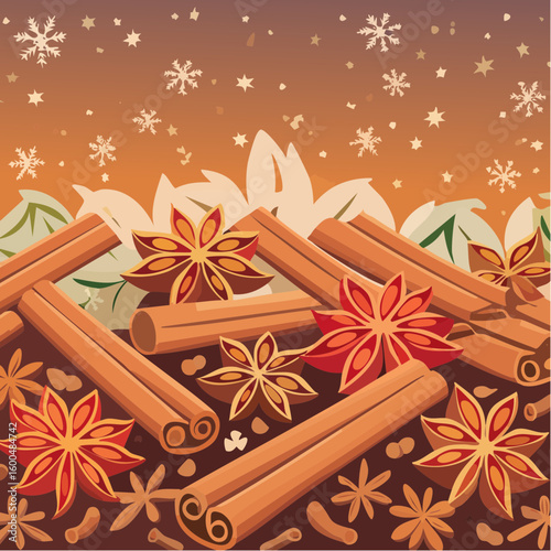 Abstract wallpaper illustration of Christmas spices