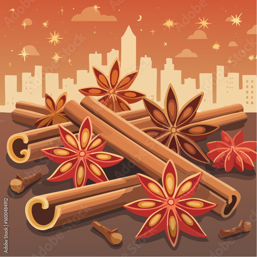 Abstract wallpaper illustration of Christmas spices