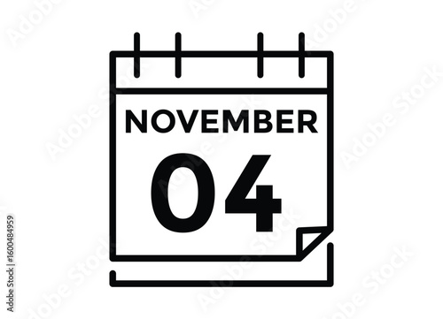 
4 November, calendar date icon. 4 November Calendar Date for Deadlines or Appointment. Day, month. vector illustration.
