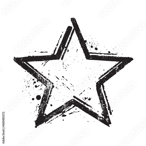 Grungy outline of a star with splatters for creative design