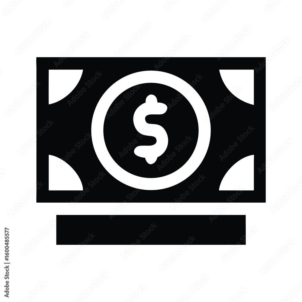 Crisp Black and White Dollar Bill Icon for Financial Design Crisp Black and White Dollar Bill Icon for Financial Design