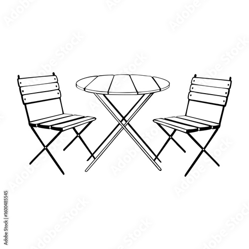 Summer street cafe, restaurant scene. Patio, outdoor, garden furniture set with rattan chairs table potted lemon tree. Coffee shop. Cafe terrace with seats Vector illustration.