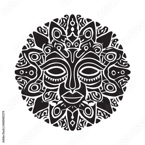 Detailed black and white circular mask design for crafts