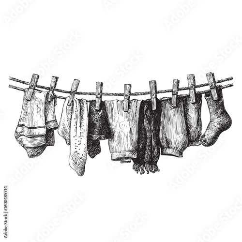Hanging laundry on a clothesline during sunny weather for fresh air