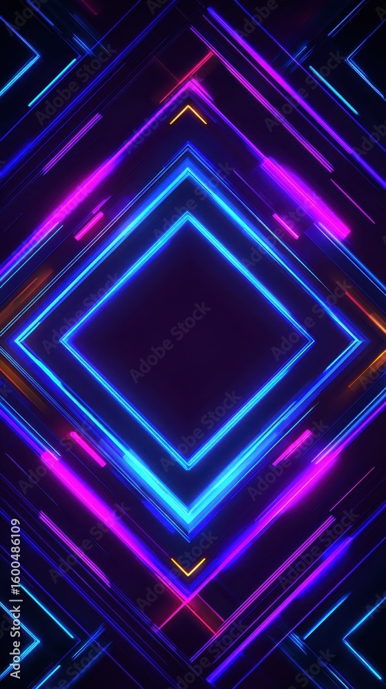 Fototapeta premium Vibrant photo of neon gaming geometric abstract glowing cyberpunk style banner for advertising and promotion background wallpaper AI generated image.