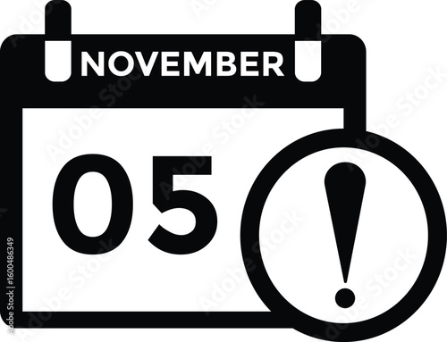 5 November, calendar date icon. 5 November Calendar Date for Deadlines or Appointment. Day, month. vector illustration.