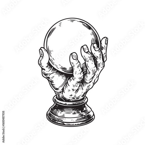 Crystal ball held in a mystical hand for fortune telling concept