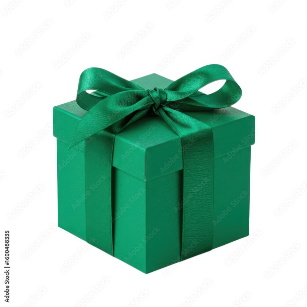 Obraz premium Green gift box with ribbon isolated on white background