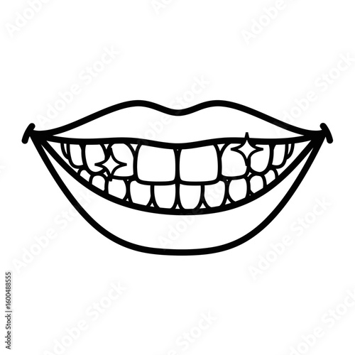 Smiling mouth with sparkling teeth in a simple line art style  