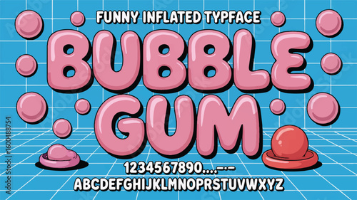 Pink bubble gum alphabet and numbers on blue grid letters