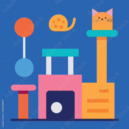 Enrichment toys for cats playful and interactive design colour Art Vector illustration