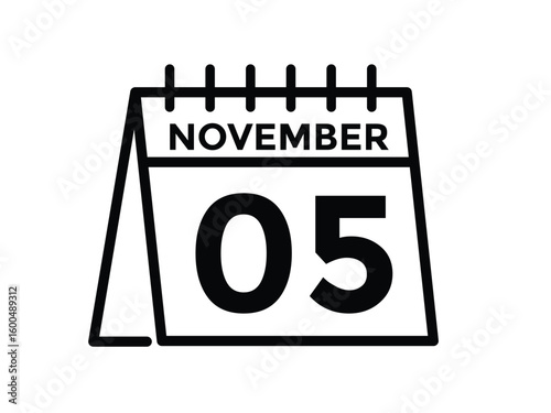5 November, calendar date icon. 5 November Calendar Date for Deadlines or Appointment. Day, month. vector illustration.