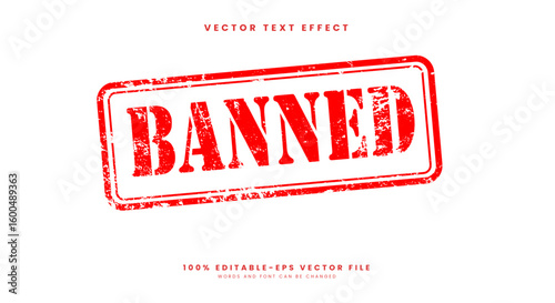 Banned stamp icon with grunge rubber text effect