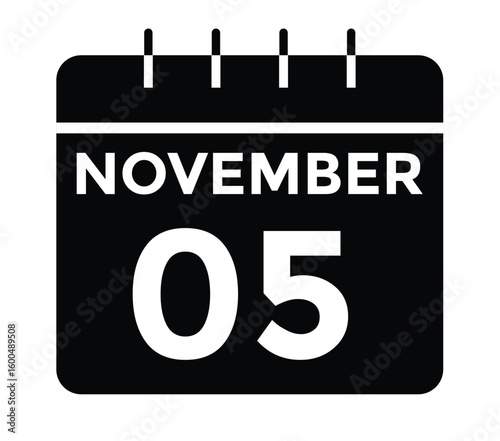 5 November, calendar date icon. 5 November Calendar Date for Deadlines or Appointment. Day, month. vector illustration.