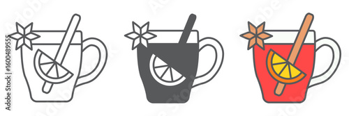 Mulled wine icon collection, merry christmas and invitation, glass of mulled wine sign vector set graphics, editable stroke linear icon, eps 10